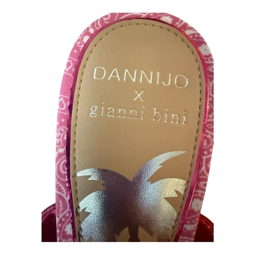 DANNIJO‎ X GB Ankle Wrap Pink Bandana Colorblock Bow Sandals 8 Tropical Vacay